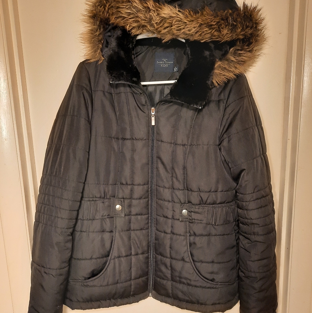 - Faded Glory Black with removable fur trim hood Large